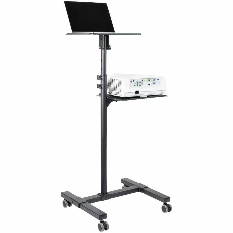 StarTech.com mobilus projektoriaus ir nešiojamojo kompiuterio stovas / vežimėlis – tvirtas nešiojamas projektoriaus stovas (2 lentynos, kiekviena atlaiko iki 10 kg) – reguliuojamo aukščio pristatymų vežimėlis su fiksuojamais ratukais