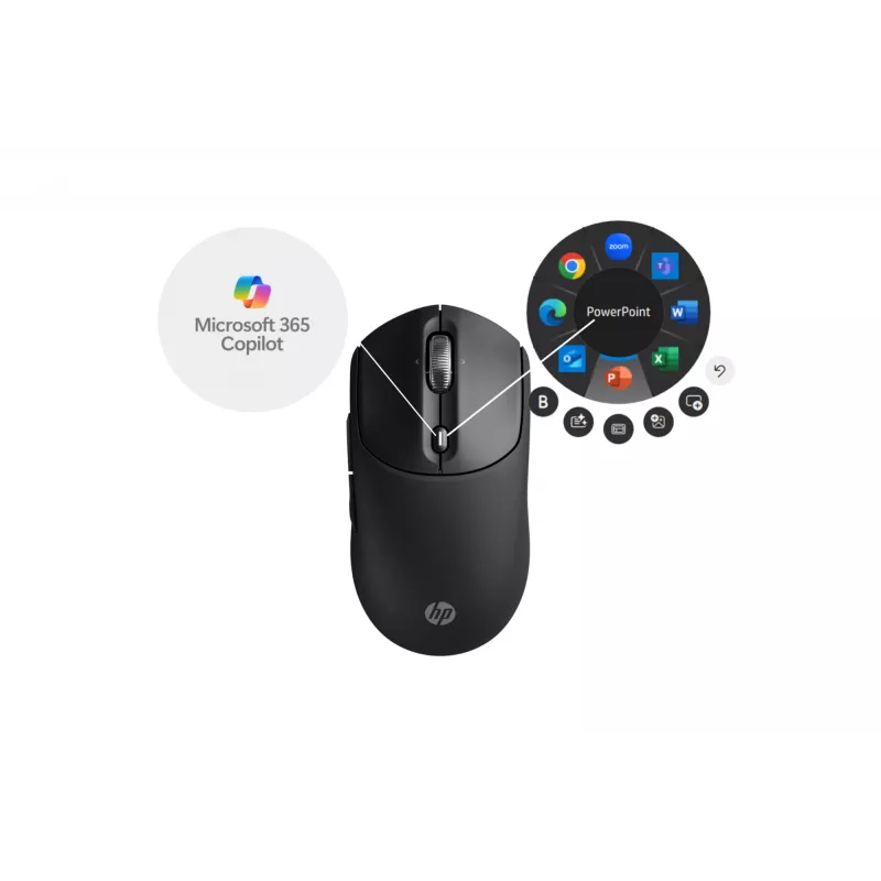 HP 700 Įkraunama belaidė pelė, abiem rankoms tinkama, RF belaidis + Bluetooth, 6000 DPI, juoda