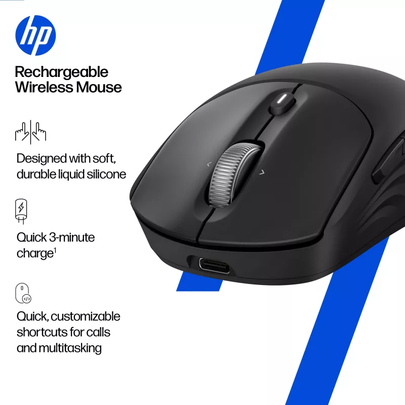 HP 700 Įkraunama belaidė pelė, abiem rankoms tinkama, RF belaidis + Bluetooth, 6000 DPI, juoda