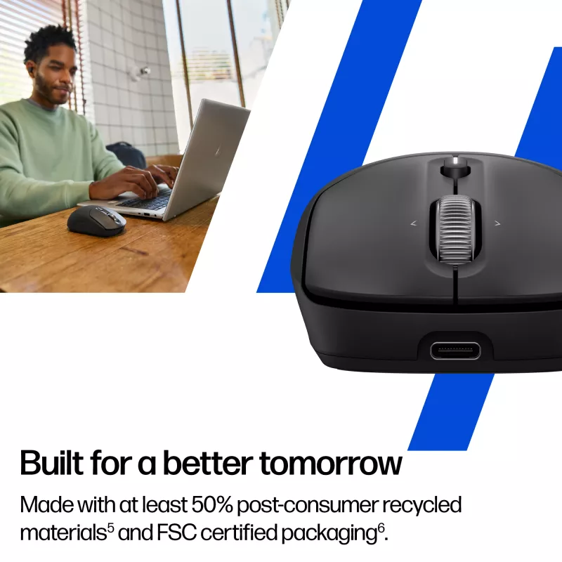 HP 700 Įkraunama belaidė pelė, abiem rankoms tinkama, RF belaidis + Bluetooth, 6000 DPI, juoda