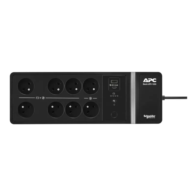 APC Back-UPS, 1050VA/600W, montuojamas ant grindų/sienos, 230V, 8 prancūziški/belgiški lizdai, USB A+C prievadas, vartotojo keičiama baterija