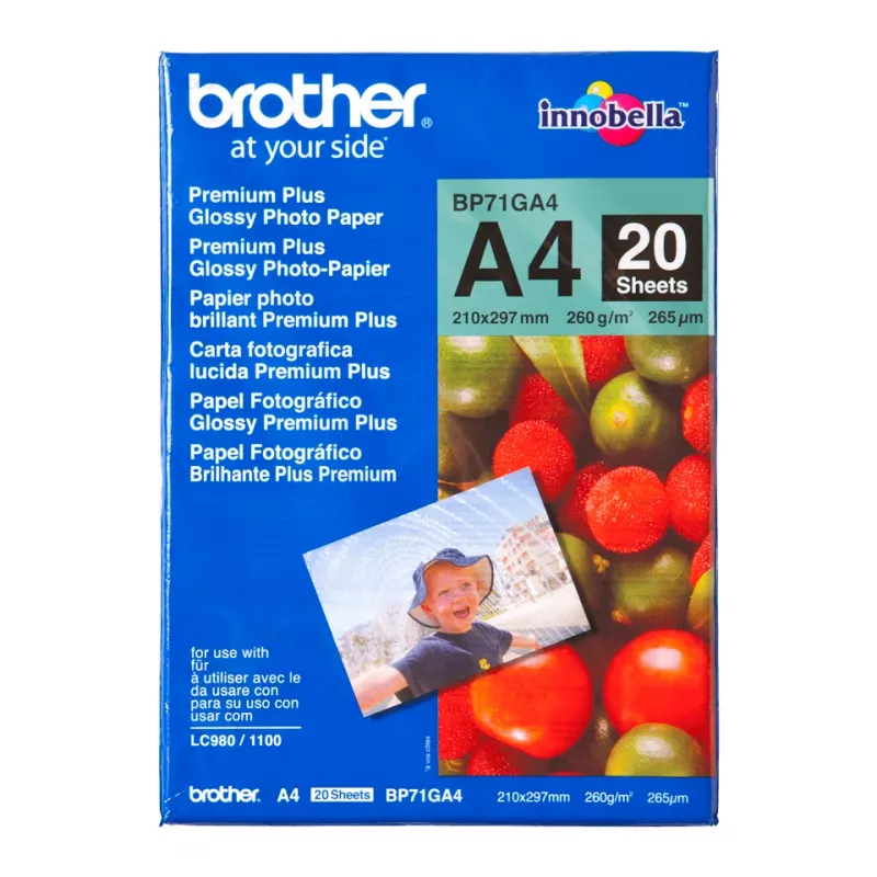 Brother A4 blizgus popierius, 260 g/m², A4, mėlynas, raudonas, 20 lapų, 265 µm, 100 metų