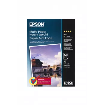 Epson Matte Paper Heavy Weight, DIN A3, 167g/m², 50 lapų, rašaliniam spausdinimui, A3 (297x420 mm), matinis, 50 lapų, 167 g/m², baltas