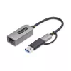 StarTech.com USB-C prie eterneto adapteris su USB-A priedu, 10/100/1000 Mbps, USB 3.0 prie Gigabit Ethernet tinklo adapteris, 6 col./15 cm pritvirtintas kabelis, USB GbE adapteris