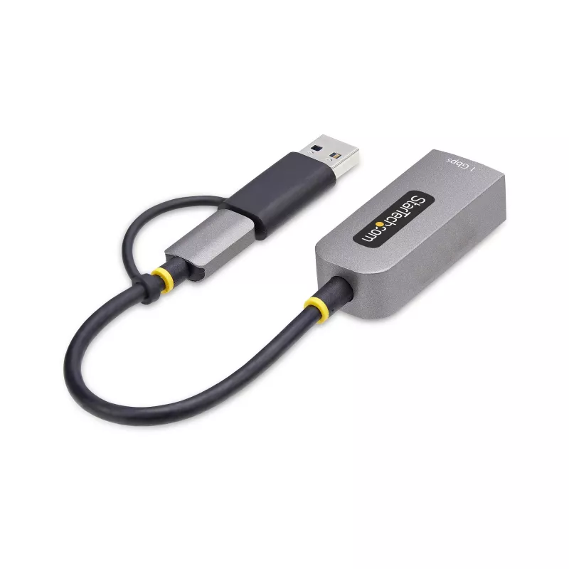 StarTech.com USB-C prie eterneto adapteris su USB-A priedu, 10/100/1000 Mbps, USB 3.0 prie Gigabit Ethernet tinklo adapteris, 6 col./15 cm pritvirtintas kabelis, USB GbE adapteris