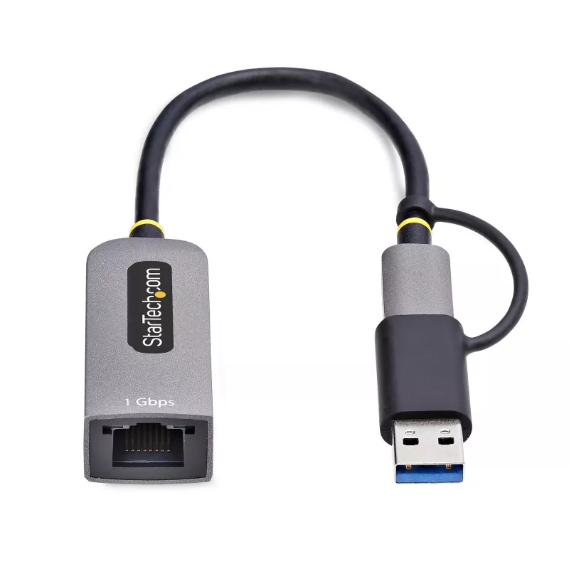 StarTech.com USB-C prie eterneto adapteris su USB-A priedu, 10/100/1000 Mbps, USB 3.0 prie Gigabit Ethernet tinklo adapteris, 6 col./15 cm pritvirtintas kabelis, USB GbE adapteris