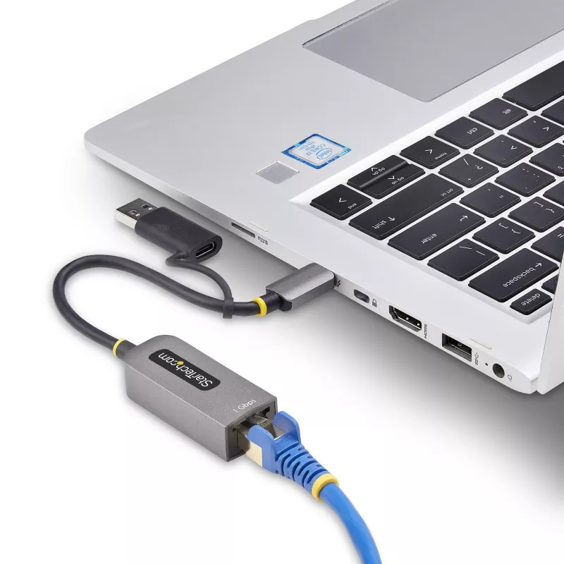 StarTech.com USB-C prie eterneto adapteris su USB-A priedu, 10/100/1000 Mbps, USB 3.0 prie Gigabit Ethernet tinklo adapteris, 6 col./15 cm pritvirtintas kabelis, USB GbE adapteris