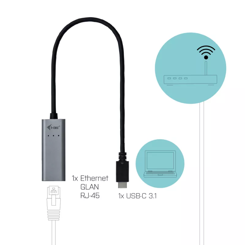 i-tec Metal USB-C Gigabit Ethernet adapteris, laidinis, USB Type-C, Ethernet, 1000 Mbit/s, pilka