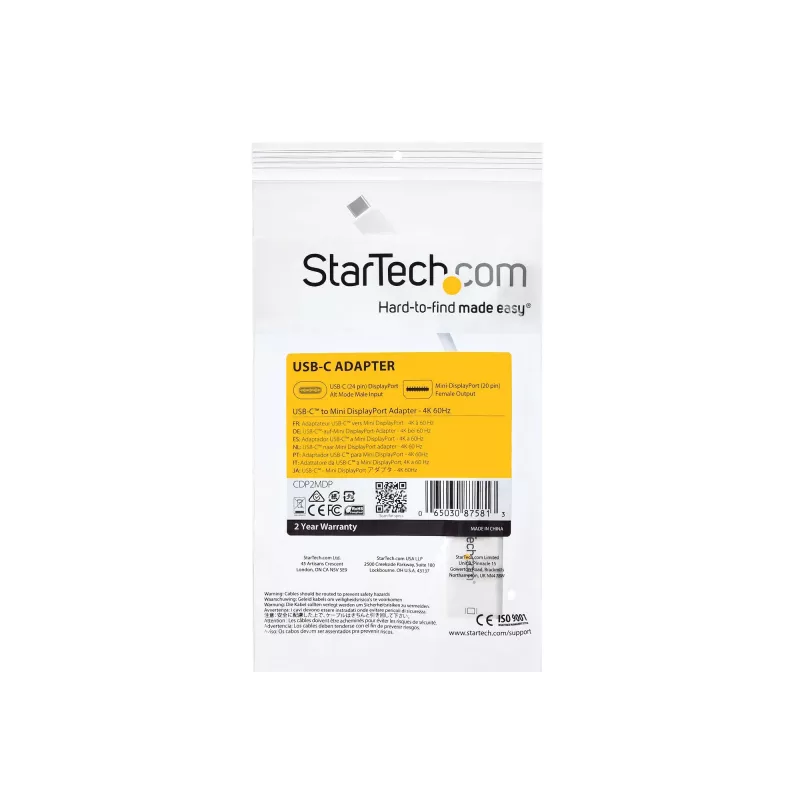 StarTech.com USB-C į Mini DisplayPort adapteris – 4K 60Hz – baltas – USB 3.1 Type-C į Mini DP adapteris – atnaujinta versija yra CDP2MDPEC