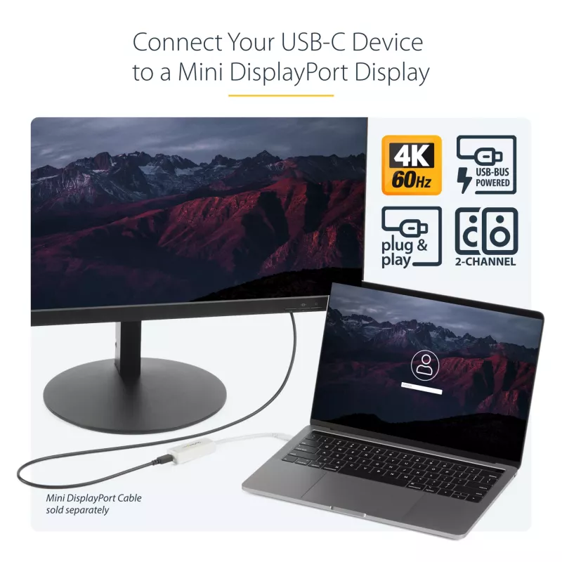 StarTech.com USB-C į Mini DisplayPort adapteris – 4K 60Hz – baltas – USB 3.1 Type-C į Mini DP adapteris – atnaujinta versija yra CDP2MDPEC