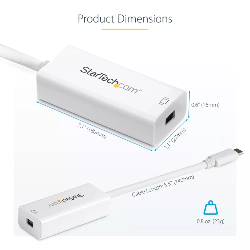 StarTech.com USB-C į Mini DisplayPort adapteris – 4K 60Hz – baltas – USB 3.1 Type-C į Mini DP adapteris – atnaujinta versija yra CDP2MDPEC