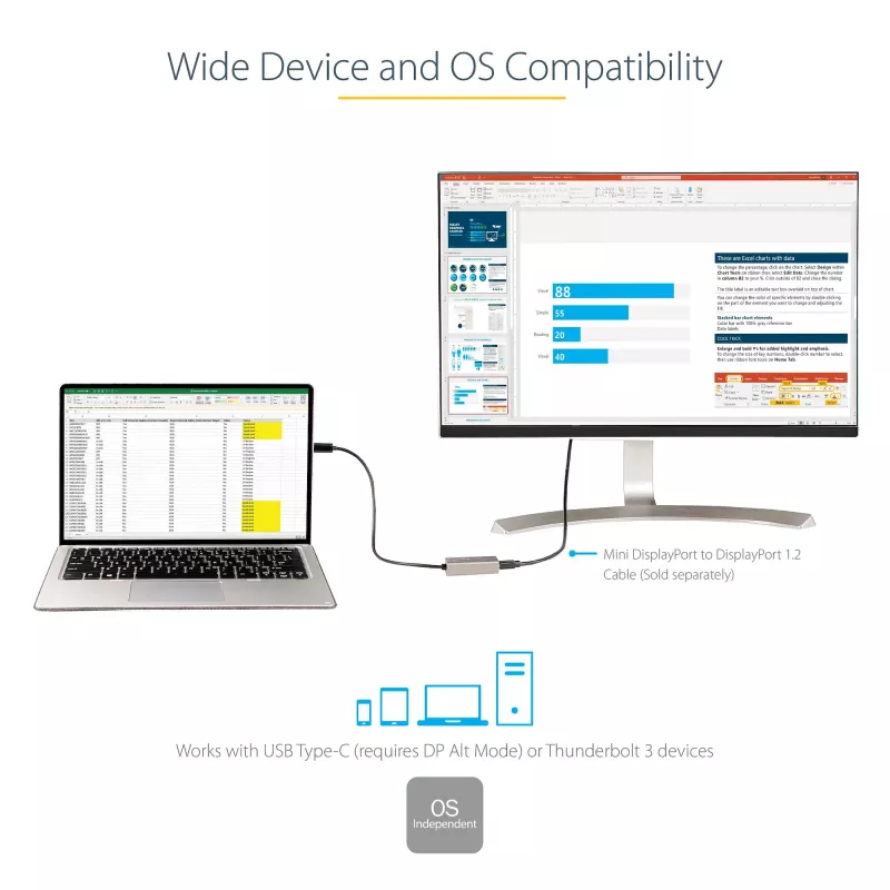 StarTech.com USB-C - Mini DisplayPort adapteris - 4K 60Hz USB-C - mDP adapterio raktas - USB Type-C - Mini DP monitorius - Vaizdo keitiklis - Veikia su Thunderbolt 3 - 12 colių ilgio prijungtas laidas - Atnaujinta CDP2MDP versija