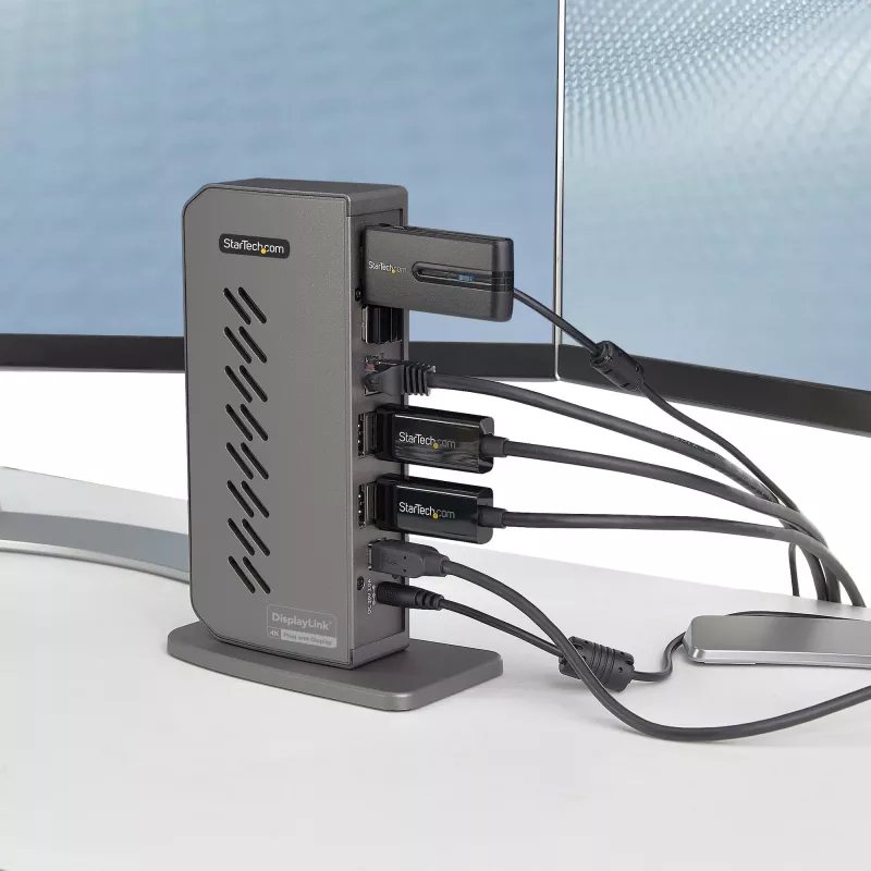 StarTech.com USB-C USB-A dokas – hibridinė universali USB 3.0 prijungimo stotelė USB-C arba USB-A nešiojamiesiems kompiuteriams – dviejų monitorių 4K 60Hz HDMI/DisplayPort – 6x USB-A, GbE – USB 3.1 Gen 1 – Windows/Mac