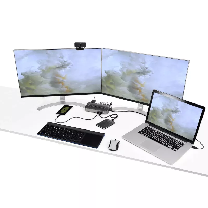StarTech.com USB-C USB-A dokas – hibridinė universali USB 3.0 prijungimo stotelė USB-C arba USB-A nešiojamiesiems kompiuteriams – dviejų monitorių 4K 60Hz HDMI/DisplayPort – 6x USB-A, GbE – USB 3.1 Gen 1 – Windows/Mac