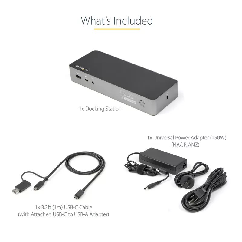 StarTech.com universali nešiojamojo kompiuterio prijungimo stotelė, hibridinis USB-C ir USB-A dokas, dviejų 4K DP ir HDMI, 100 W maitinimo tiekimas, Mac / Windows / Chrome OS, 4x USB 5 Gbps šakotuvas, GbE