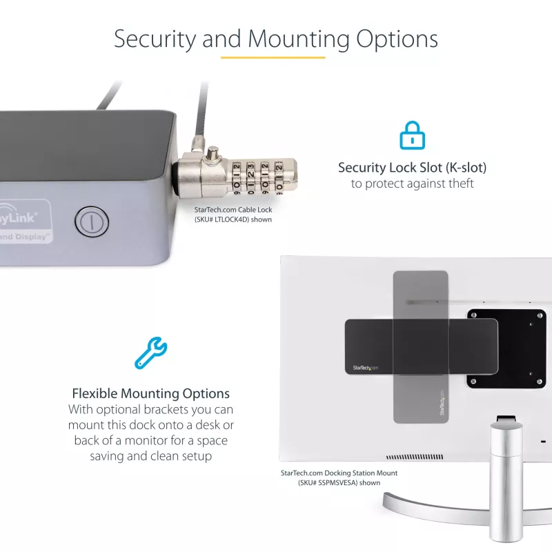 StarTech.com universali nešiojamojo kompiuterio prijungimo stotelė, hibridinis USB-C ir USB-A dokas, dviejų 4K DP ir HDMI, 100 W maitinimo tiekimas, Mac / Windows / Chrome OS, 4x USB 5 Gbps šakotuvas, GbE