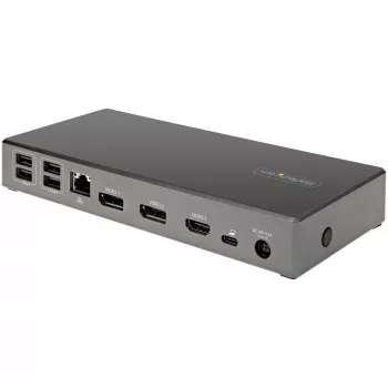 StarTech.com USB C dokas - Trigubas 4K monitorių USB Type-C dokas - 100W maitinimo tiekimas - DP 1.4 Alt režimas ir DSC, 2x DisplayPort 1.4/HDMI 2.0 - 6xUSB (2x 10Gbps) - Windows/Chrome