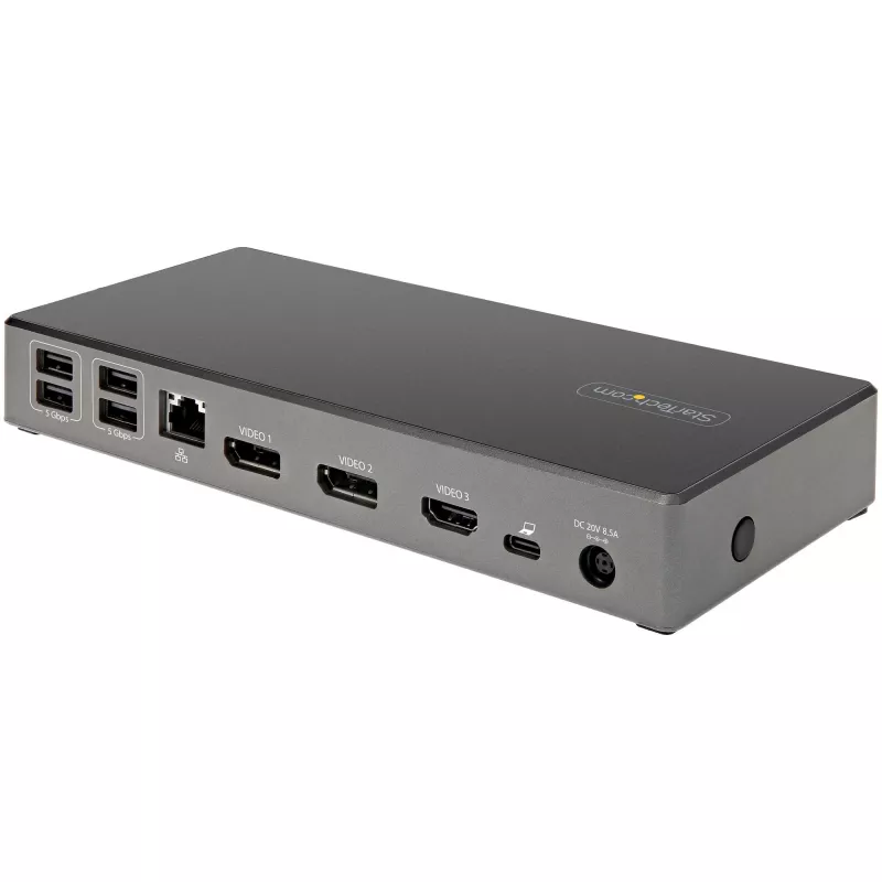 StarTech.com USB C dokas - Trigubas 4K monitorių USB Type-C dokas - 100W maitinimo tiekimas - DP 1.4 Alt režimas ir DSC, 2x DisplayPort 1.4/HDMI 2.0 - 6xUSB (2x 10Gbps) - Windows/Chrome