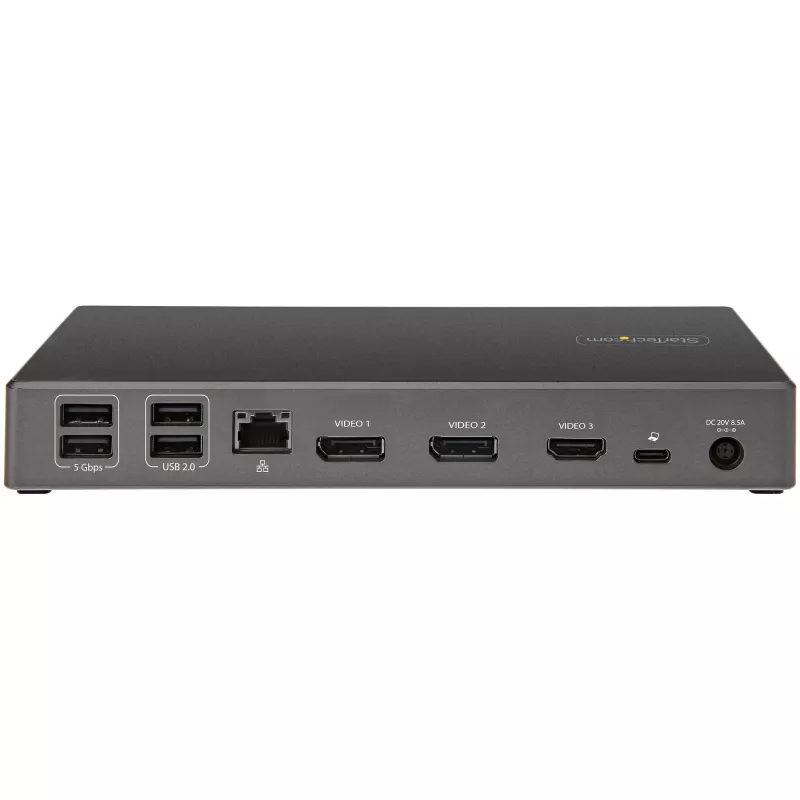 StarTech.com USB C dokas - Trigubas 4K monitorių USB Type-C dokas - 100W maitinimo tiekimas - DP 1.4 Alt režimas ir DSC, 2x DisplayPort 1.4/HDMI 2.0 - 6xUSB (2x 10Gbps) - Windows/Chrome