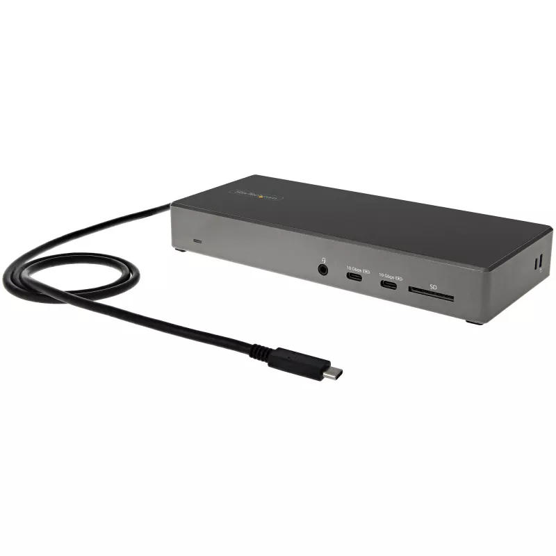 StarTech.com USB C dokas - Trigubas 4K monitorių USB Type-C dokas - 100W maitinimo tiekimas - DP 1.4 Alt režimas ir DSC, 2x DisplayPort 1.4/HDMI 2.0 - 6xUSB (2x 10Gbps) - Windows/Chrome