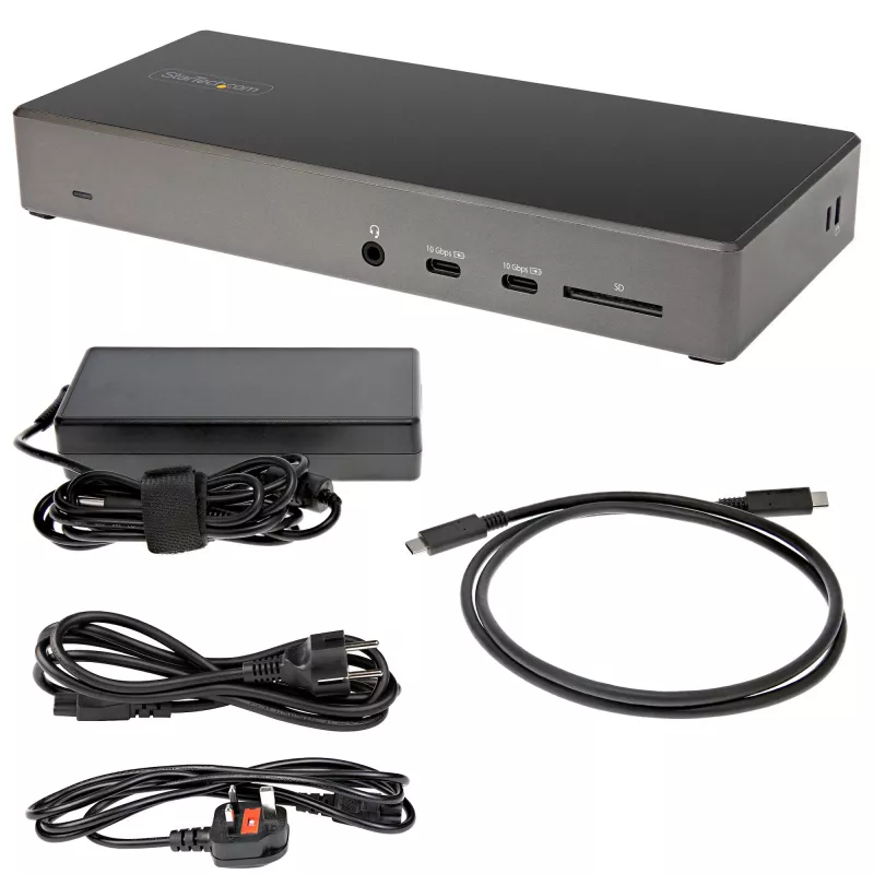 StarTech.com USB C dokas - Trigubas 4K monitorių USB Type-C dokas - 100W maitinimo tiekimas - DP 1.4 Alt režimas ir DSC, 2x DisplayPort 1.4/HDMI 2.0 - 6xUSB (2x 10Gbps) - Windows/Chrome