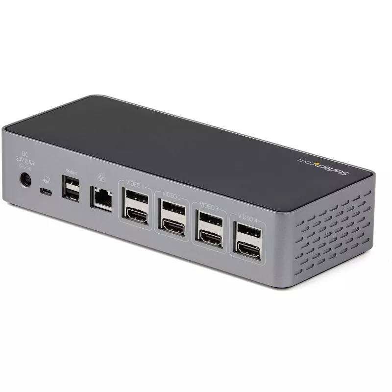 StarTech.com USB C Dokas - 4K 60Hz Keturių Monitorių DisplayPort ir HDMI - Universali USB-C Prijungimo Stotelė su 100W Energijos Tiekimu - USB Šakotuvas su 1x USB Type-C ir 3x USB-A, Ethernet, Garsas