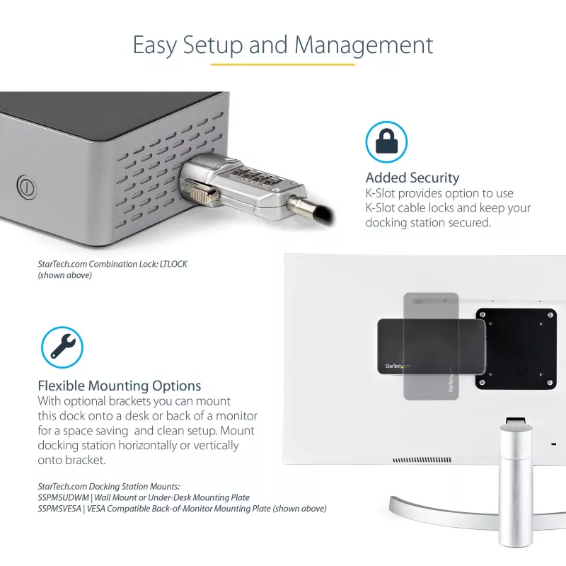 StarTech.com USB C Dokas - 4K 60Hz Keturių Monitorių DisplayPort ir HDMI - Universali USB-C Prijungimo Stotelė su 100W Energijos Tiekimu - USB Šakotuvas su 1x USB Type-C ir 3x USB-A, Ethernet, Garsas