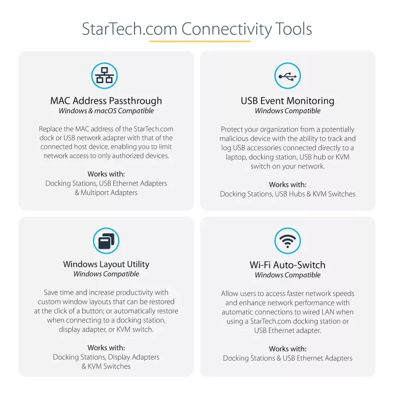StarTech.com USB C Dokas - 4K 60Hz Keturių Monitorių DisplayPort ir HDMI - Universali USB-C Prijungimo Stotelė su 100W Energijos Tiekimu - USB Šakotuvas su 1x USB Type-C ir 3x USB-A, Ethernet, Garsas