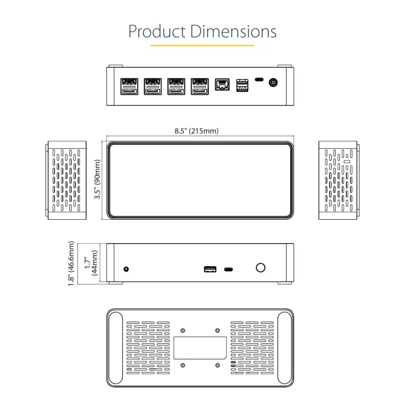 StarTech.com USB C Dokas - 4K 60Hz Keturių Monitorių DisplayPort ir HDMI - Universali USB-C Prijungimo Stotelė su 100W Energijos Tiekimu - USB Šakotuvas su 1x USB Type-C ir 3x USB-A, Ethernet, Garsas