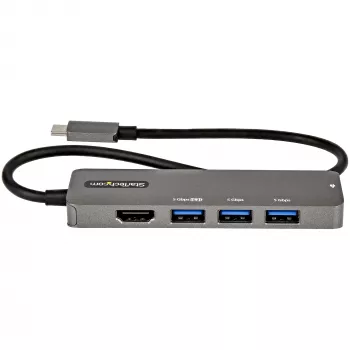 StarTech.com USB C daugiafunkcis adapteris – USB-C į HDMI 2.0b 4K 60Hz (HDR10), 100W maitinimo perdavimas, 4 prievadų USB 3.0 šakotuvas – USB Type-C mini dokas – 12 colių (30 cm) ilgio pritvirtintas kabelis