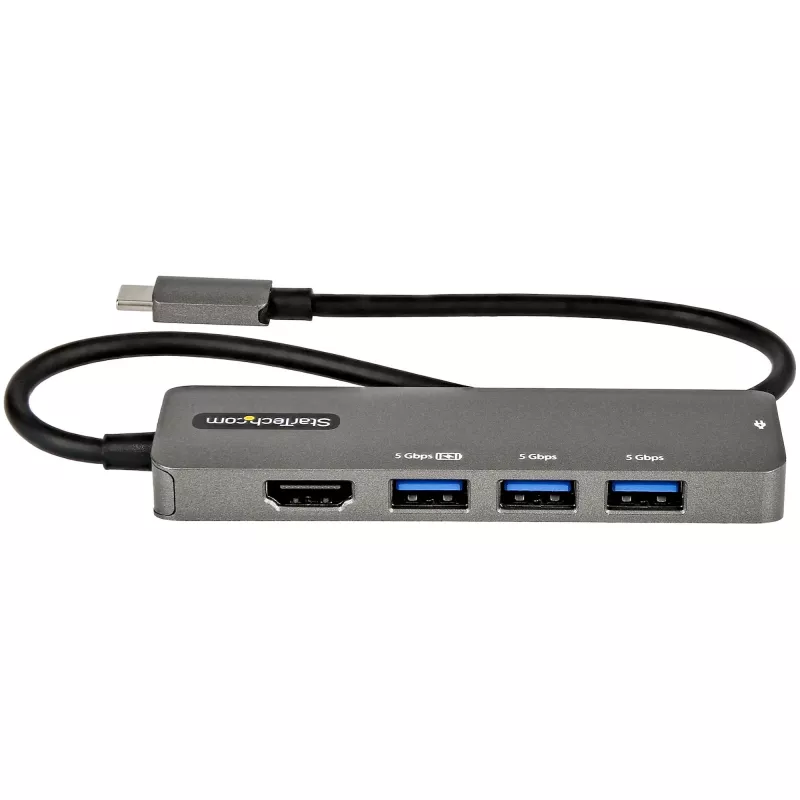 StarTech.com USB C daugiafunkcis adapteris – USB-C į HDMI 2.0b 4K 60Hz (HDR10), 100W maitinimo perdavimas, 4 prievadų USB 3.0 šakotuvas – USB Type-C mini dokas – 12 colių (30 cm) ilgio pritvirtintas kabelis