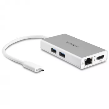 „StarTech.com“ USB-C daugiafunkcis adapteris – USB-C kelioninė prijungimo stotelė su 4K HDMI – 60 W maitinimo perdavimas, GbE, 2 prievadų USB-A 3.0 šakotuvas – nešiojama mini USB-C dokas nešiojamam kompiuteriui – balta
