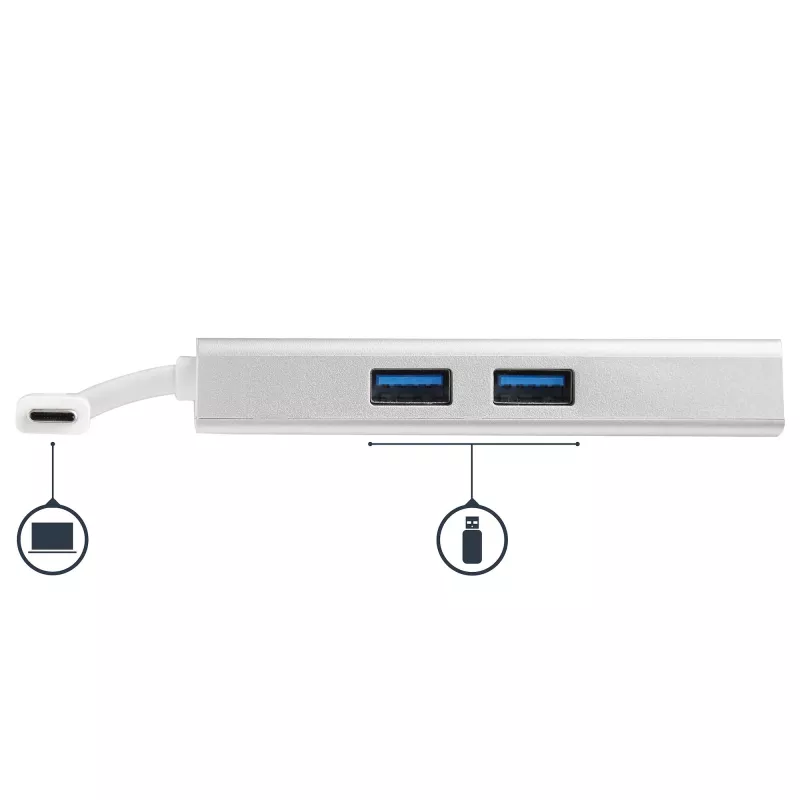 „StarTech.com“ USB-C daugiafunkcis adapteris – USB-C kelioninė prijungimo stotelė su 4K HDMI – 60 W maitinimo perdavimas, GbE, 2 prievadų USB-A 3.0 šakotuvas – nešiojama mini USB-C dokas nešiojamam kompiuteriui – balta