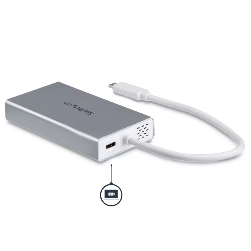 „StarTech.com“ USB-C daugiafunkcis adapteris – USB-C kelioninė prijungimo stotelė su 4K HDMI – 60 W maitinimo perdavimas, GbE, 2 prievadų USB-A 3.0 šakotuvas – nešiojama mini USB-C dokas nešiojamam kompiuteriui – balta