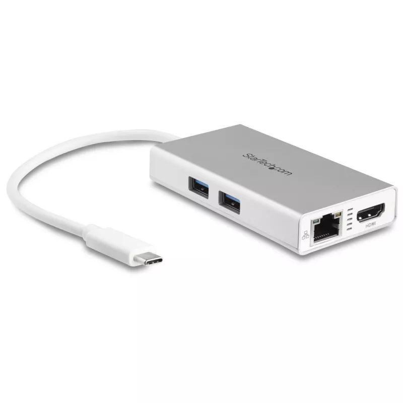 „StarTech.com“ USB-C daugiafunkcis adapteris – USB-C kelioninė prijungimo stotelė su 4K HDMI – 60 W maitinimo perdavimas, GbE, 2 prievadų USB-A 3.0 šakotuvas – nešiojama mini USB-C dokas nešiojamam kompiuteriui – balta