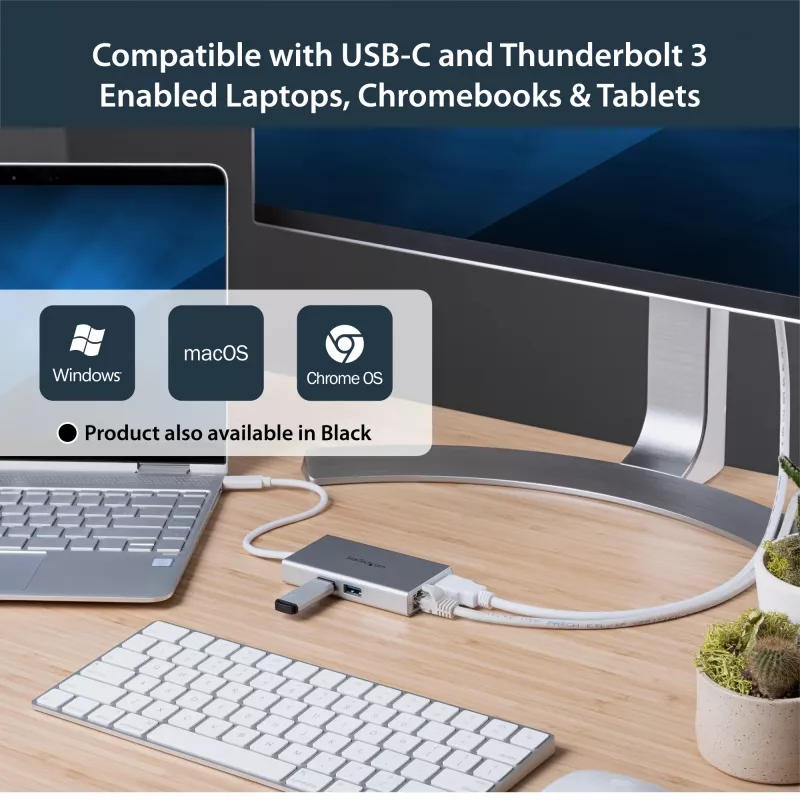 „StarTech.com“ USB-C daugiafunkcis adapteris – USB-C kelioninė prijungimo stotelė su 4K HDMI – 60 W maitinimo perdavimas, GbE, 2 prievadų USB-A 3.0 šakotuvas – nešiojama mini USB-C dokas nešiojamam kompiuteriui – balta