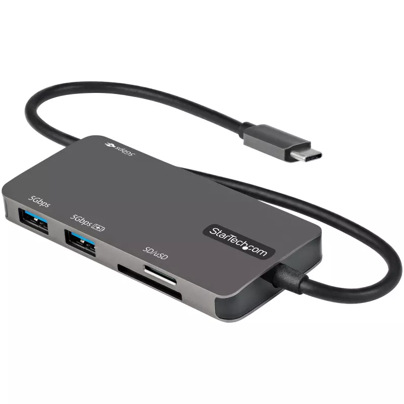 StarTech.com USB-C daugiafunkcis adapteris – USB-C į 4K HDMI, 100 W maitinimo perdavimas, SD / „MicroSD“ lizdas, 3 prievadų USB 3.0 šakotuvas – USB Type-C mini dokas – 12 colių (30 cm) ilgio pritvirtintas laidas