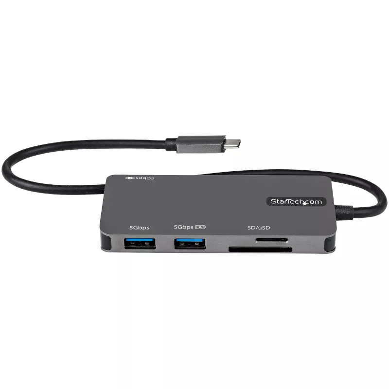 StarTech.com USB-C daugiafunkcis adapteris – USB-C į 4K HDMI, 100 W maitinimo perdavimas, SD / „MicroSD“ lizdas, 3 prievadų USB 3.0 šakotuvas – USB Type-C mini dokas – 12 colių (30 cm) ilgio pritvirtintas laidas