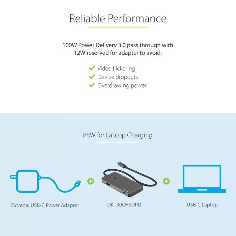 StarTech.com USB-C daugiafunkcis adapteris – USB-C į 4K HDMI, 100 W maitinimo perdavimas, SD / „MicroSD“ lizdas, 3 prievadų USB 3.0 šakotuvas – USB Type-C mini dokas – 12 colių (30 cm) ilgio pritvirtintas laidas