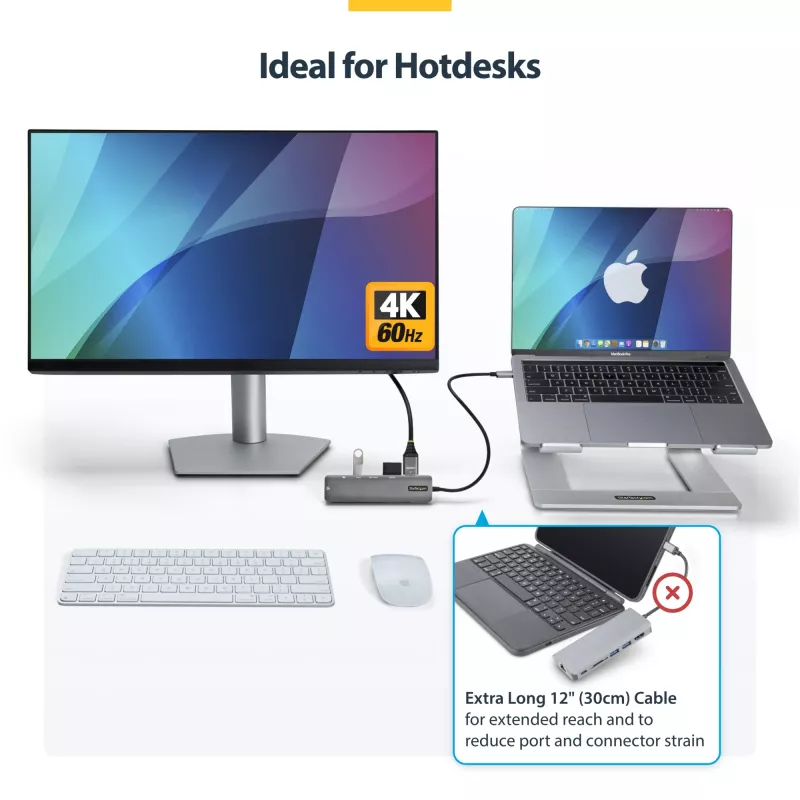 StarTech.com USB-C daugiafunkcis adapterių šakotuvas, USB-C į 4K 60Hz HDMI, Gigabit Ethernet ir 100W nešiojamojo kompiuterio įkrovimas, skirtas Macbook Pro / Air ir Windows