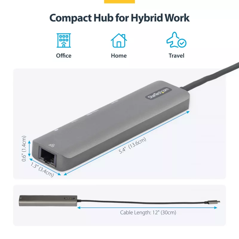 StarTech.com USB-C daugiafunkcis adapterių šakotuvas, USB-C į 4K 60Hz HDMI, Gigabit Ethernet ir 100W nešiojamojo kompiuterio įkrovimas, skirtas Macbook Pro / Air ir Windows
