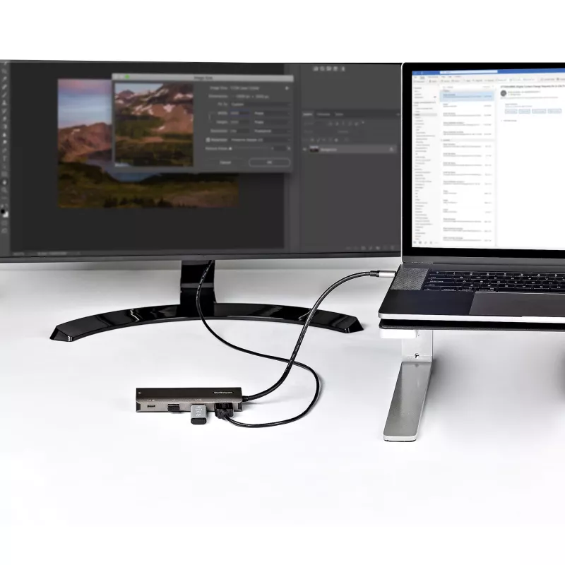 „StarTech.com“ USB-C daugiafunkcis adapteris – 10 Gb/s USB Type-C mini dokas su 4K 30 Hz HDMI, 100 W maitinimo perdavimu, 3 prievadų USB šakotuvu, GbE – USB 3.1/3.2 Gen 2 nešiojamojo kompiuterio dokas – 25 cm laidas