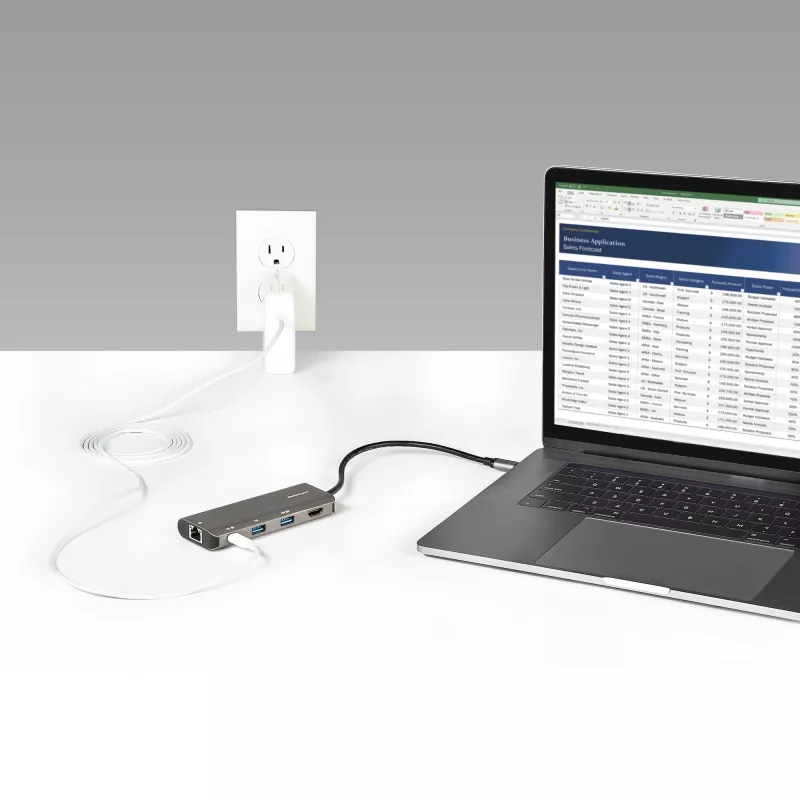 „StarTech.com“ USB-C daugiafunkcis adapteris – 10 Gb/s USB Type-C mini dokas su 4K 30 Hz HDMI, 100 W maitinimo perdavimu, 3 prievadų USB šakotuvu, GbE – USB 3.1/3.2 Gen 2 nešiojamojo kompiuterio dokas – 25 cm laidas