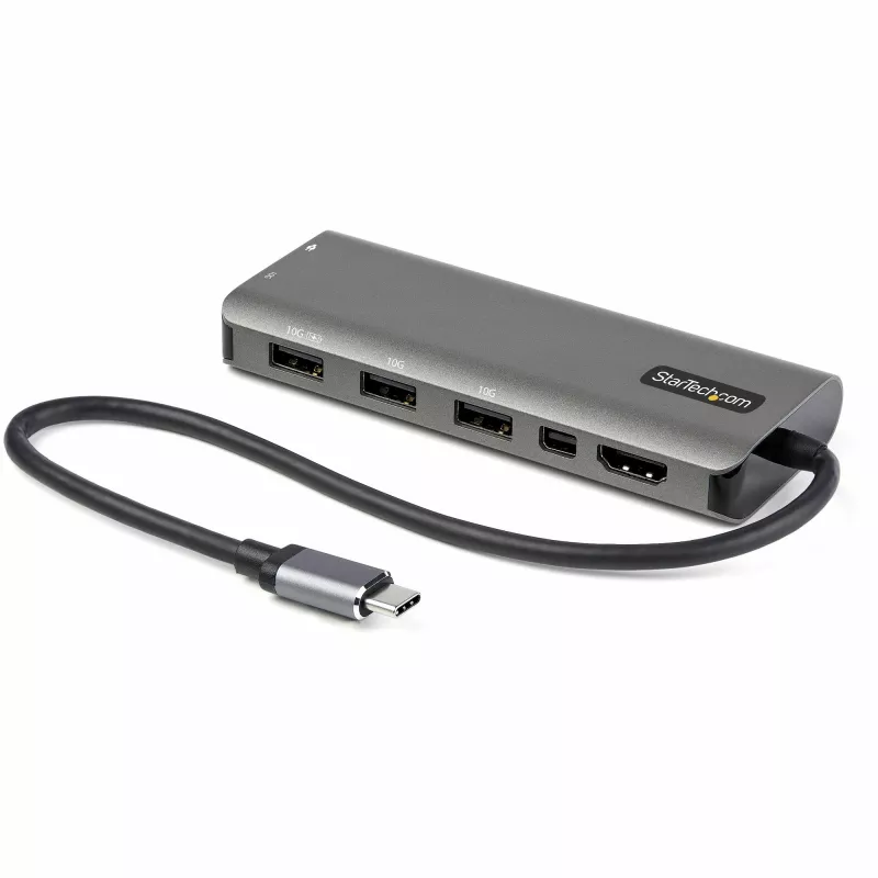 StarTech.com USB-C daugiafunkcis adapteris – USB-C į HDMI arba Mini DisplayPort 4K 60Hz, 100 W maitinimo perdavimas, 4 prievadų 10 Gbps USB šakotuvas – USB Type-C mini dokas – su 12 colių pritvirtintu laidu