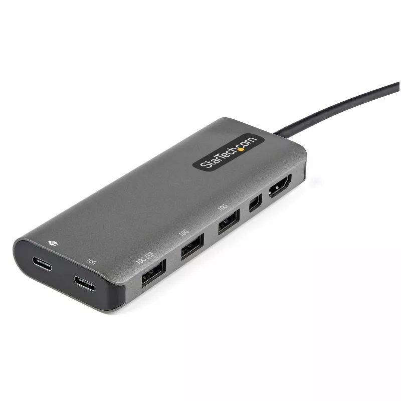 StarTech.com USB-C daugiafunkcis adapteris – USB-C į HDMI arba Mini DisplayPort 4K 60Hz, 100 W maitinimo perdavimas, 4 prievadų 10 Gbps USB šakotuvas – USB Type-C mini dokas – su 12 colių pritvirtintu laidu