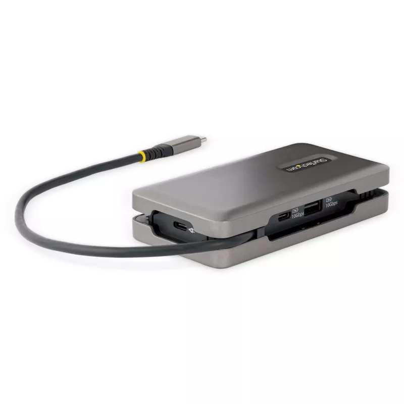 StarTech.com USB-C daugiafunkcis adapteris - HDMI/VGA - 4K 60Hz - 3 prievadų USB šakotuvas - 100W maitinimo perdavimas - Gigabit Ethernet - Kelioninė mini prijungimo stotelė su įkrovimu - 1 pėdos/30 cm apvyniojamas laidas