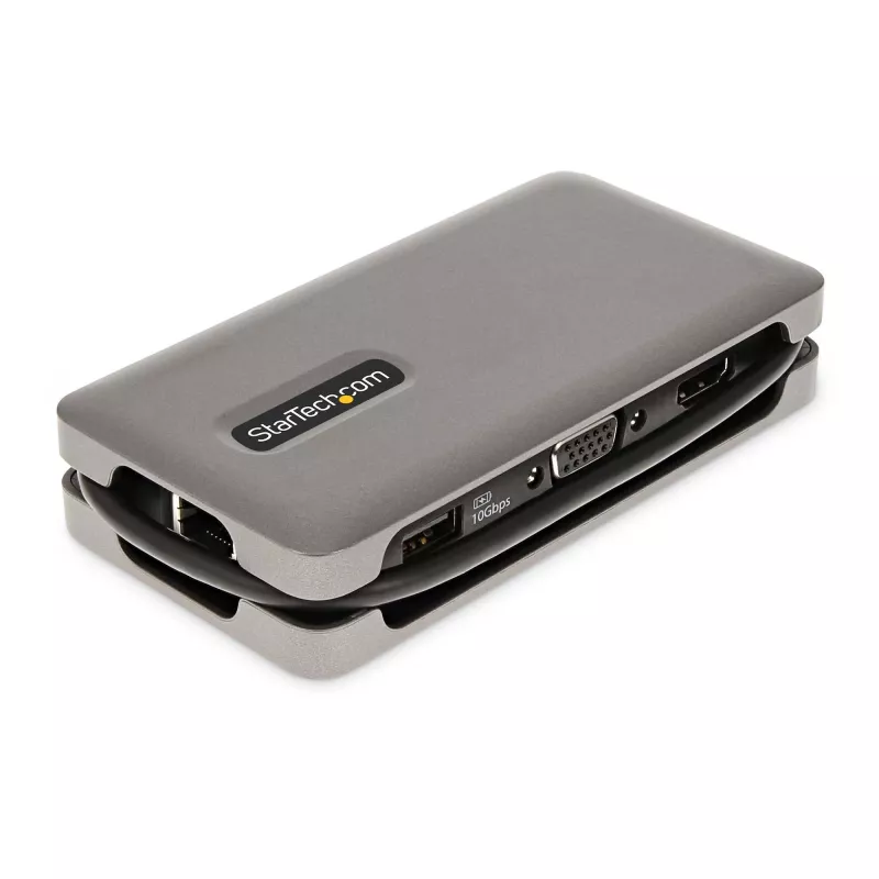 StarTech.com USB-C daugiafunkcis adapteris - HDMI/VGA - 4K 60Hz - 3 prievadų USB šakotuvas - 100W maitinimo perdavimas - Gigabit Ethernet - Kelioninė mini prijungimo stotelė su įkrovimu - 1 pėdos/30 cm apvyniojamas laidas