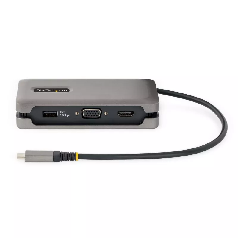 StarTech.com USB-C daugiafunkcis adapteris - HDMI/VGA - 4K 60Hz - 3 prievadų USB šakotuvas - 100W maitinimo perdavimas - Gigabit Ethernet - Kelioninė mini prijungimo stotelė su įkrovimu - 1 pėdos/30 cm apvyniojamas laidas