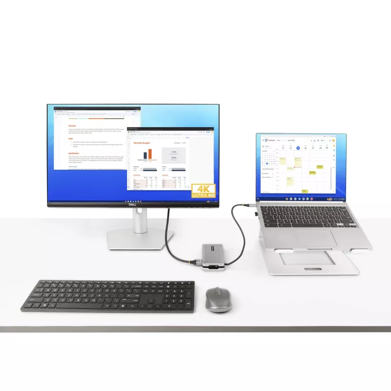 StarTech.com USB-C daugiafunkcis adapteris - HDMI/VGA - 4K 60Hz - 3 prievadų USB šakotuvas - 100W maitinimo perdavimas - Gigabit Ethernet - Kelioninė mini prijungimo stotelė su įkrovimu - 1 pėdos/30 cm apvyniojamas laidas