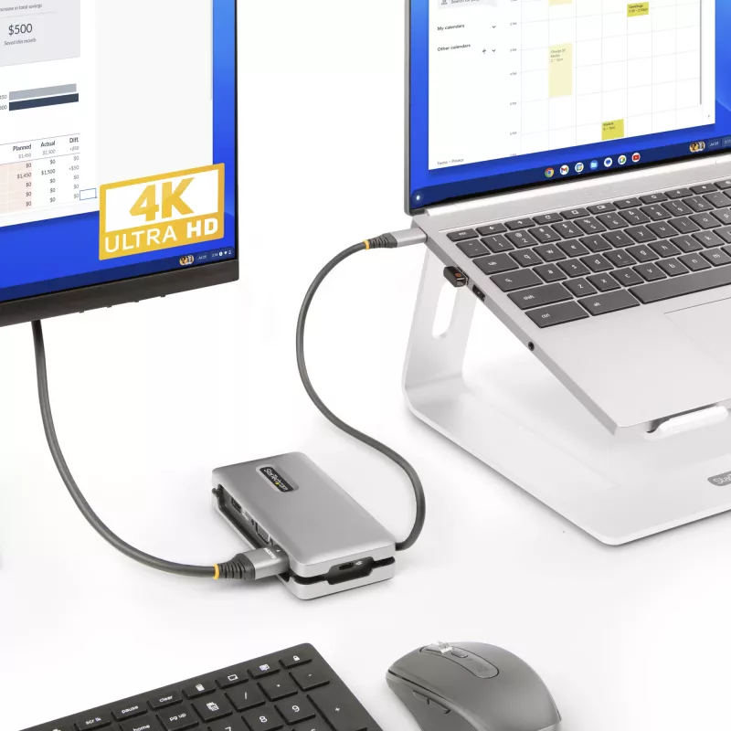 StarTech.com USB-C daugiafunkcis adapteris - HDMI/VGA - 4K 60Hz - 3 prievadų USB šakotuvas - 100W maitinimo perdavimas - Gigabit Ethernet - Kelioninė mini prijungimo stotelė su įkrovimu - 1 pėdos/30 cm apvyniojamas laidas